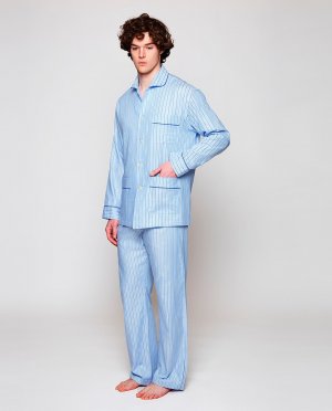 Длинная полосатая мужская пижама, светло-синий Mirto