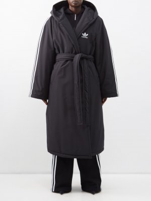 Утепленное пальто adidas с капюшоном и запахом спереди , черный Balenciaga