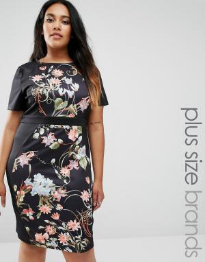 Короткое приталенное платье с боковыми вставками Plus Illusion-Черный Praslin