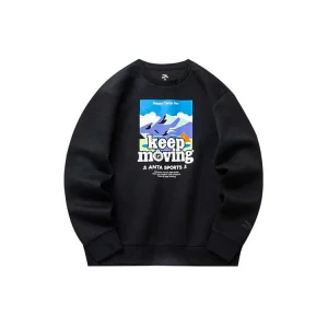 Пуловер свободного кроя Life Series с принтом и круглым вырезом, мужские топы, черный 152218701-3 Anta