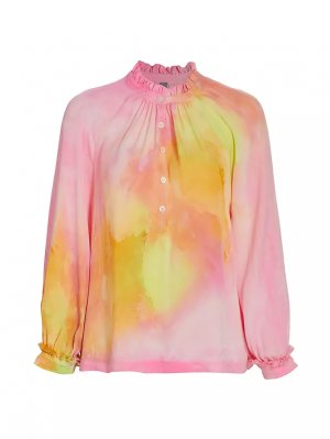 Викторианская шелковая блузка с принтом тай-дай , цвет pink cosmos Raquel Allegra