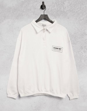 Белая oversized рубашка-поло с логотипом -Белый Public Desire