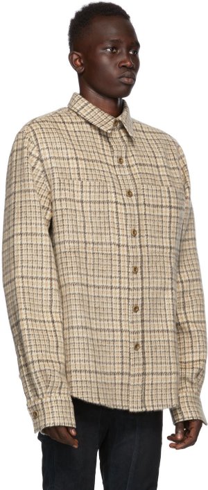 SSENSE Exclusive Beige Wool & Mohair Checkered Shirt Faith Connexion. Цвет: 202 camel