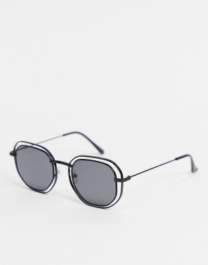 Черные круглые солнцезащитные очки с проволочной оправой -Черный цвет AJ Morgan