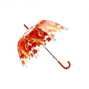 Зонт трость прозрачный с красными листьями zontcenter