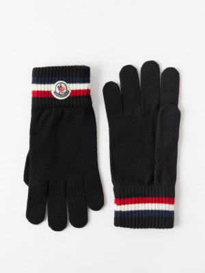 Полосатые шерстяные перчатки с нашивкой-логотипом , черный Moncler