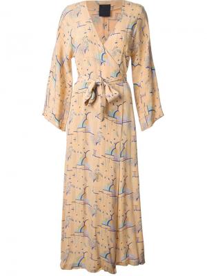 Вечернее платье с рукавами кимоно Biba Vintage. Цвет: жёлтый и оранжевый