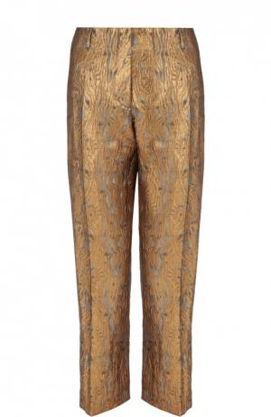 Укороченные брюки прямого кроя с металлизированной отделкой Dries Van Noten. Цвет: золотой