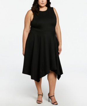 Платье без рукавов с драпированной юбкой больших размеров из понте ELLA Rafaella, черный rafaella