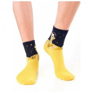 Яркие цветные носки унисекс, прикольные красочные Модные с рисунком, Высокие из натурального хлопка принтом Ван Гог AnyMalls. Цвет: желтый