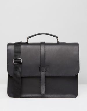 Кожаный портфель с ремешком ASOS. Цвет: черный