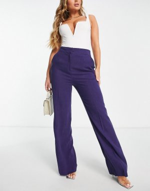 Фиолетовые свободные расклешенные брюки широкого кроя из льна ASOS DESIGN Hourglass