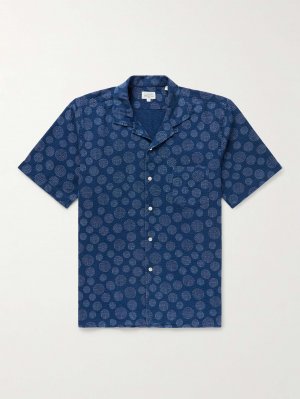 Рубашка из хлопка с принтом ткани сирсакер откидным воротником Palm Mc Pat, синий Hartford