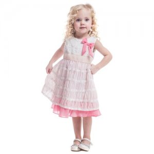 Платье, размер 5-6/110-116, белый, розовый Cascatto. Цвет: бирюзовый