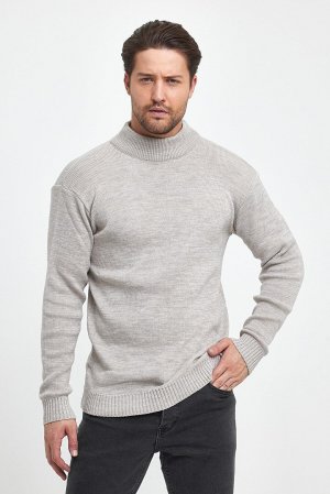 Текстурированный мужской трикотажный свитер стандартного кроя с полуводолазкой RF0446 , бежевый THE RULE