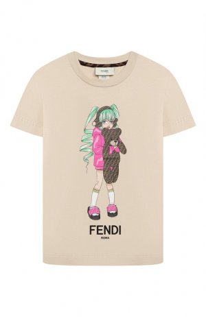 Хлопковая футболка Fendi. Цвет: бежевый