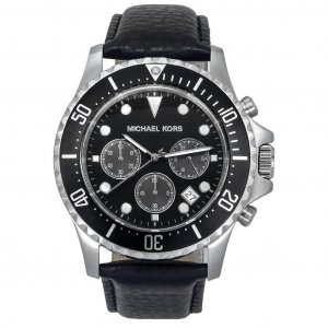 Everest Chronograph Темно-синий кожаный черный циферблат Кварцевые мужские часы MK9091 100M Michael Kors