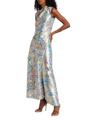Асимметричное жаккардовое платье с металлизированным цветочным принтом , цвет Hydrangea Christopher John Rogers