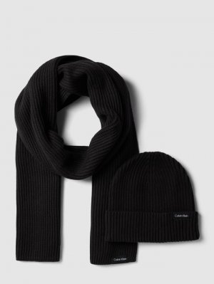 Комплект шапка и шарф из смеси хлопка кашемира, черный Calvin Klein