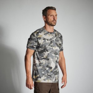 Мужская охотничья футболка с коротким рукавом 100 Grey Устойчивый лесной камуфляж Solognac