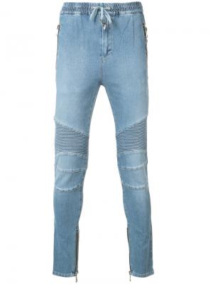 Байкерские спортивные джинсы Balmain. Цвет: синий