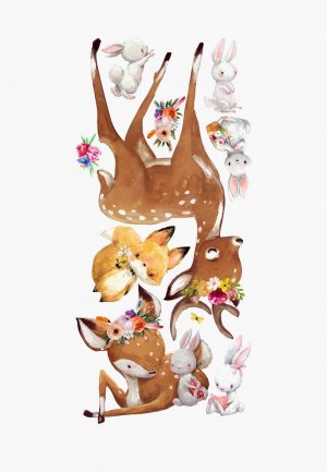 Наклейка декоративная Galerys Оленята и зайцы, 120*55 см. Цвет: коричневый