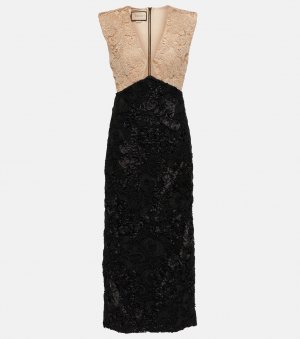 Платье миди из цветочного кружева GUCCI, черный Gucci
