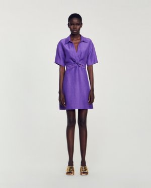 Короткое платье с рубашечным воротником , фиолетовый Sandro