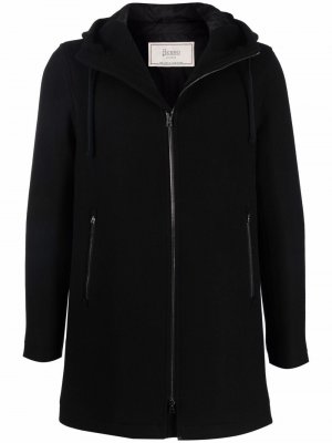 Утепленное пальто на молнии с капюшоном Herno. Цвет: черный