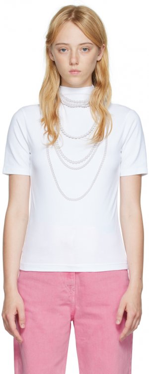 Белая футболка с жемчужным ожерельем Pushbutton