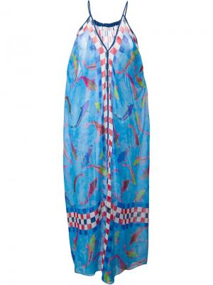 Длинное драпированное платье с принтом рыб Wunderkind. Цвет: синий