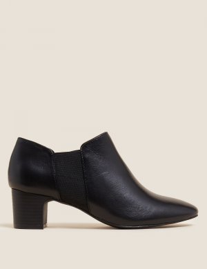 Кожаные ботинки на блочном каблуке , черный Marks & Spencer