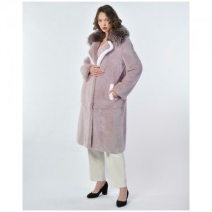 Пальто , норка, силуэт прямой, пояс/ремень, размер 40, фиолетовый Manakas Frankfurt. Цвет: фиолетовый