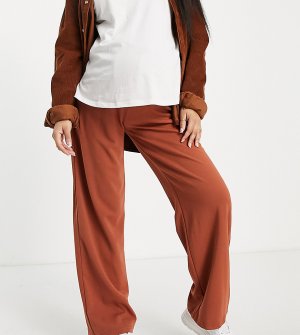 Широкие трикотажные брюки коричневого цвета Mamalicious Maternity-Оранжевый цвет Mama.licious