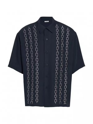 Рубашка на пуговицах спереди с цепной вышивкой , темно-синий Willy Chavarria
