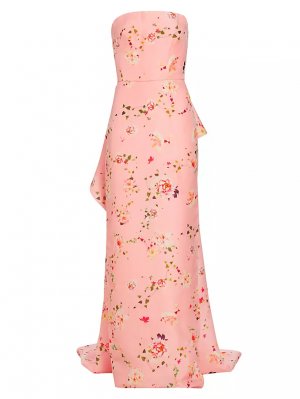 Шелковое платье с шлейфом и цветочным принтом , мультиколор Monique Lhuillier