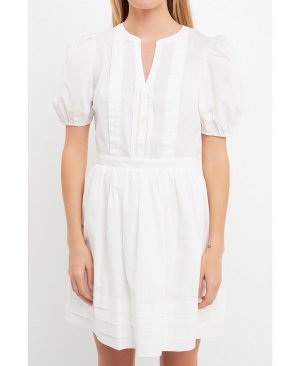 Женское платье-комбинезон из поплина с расклешенной юбкой , белый English Factory