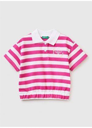 Розовая футболка-поло в полоску с короткими рукавами для девочек United Colors of Benetton