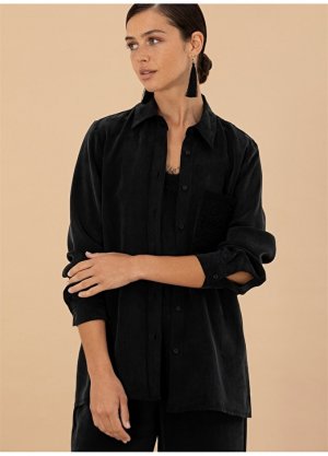 Обычная черная женская рубашка с рубашечным воротником стандартного кроя Pierre Cardin