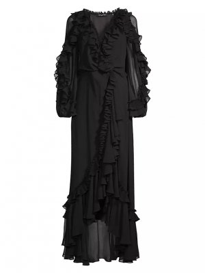 Платье макси Leah с рюшами и длинными рукавами , черный Ungaro