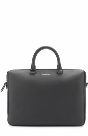 Кожаная сумка для ноутбука с внешним карманом Ermenegildo Zegna. Цвет: темно-синий