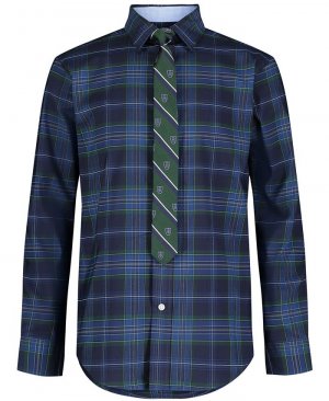 Комплект из рубашки и галстука в клетку с длинными рукавами Big Boys Ambassador, зеленый Tommy Hilfiger