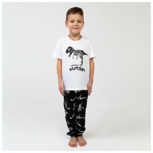 Пижама (футболка, брюки) Динозавры рост 86-92 (28) KAFTAN. Цвет: белый