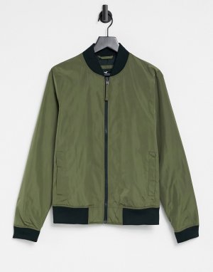 Легкая нейлоновая куртка-бомбер оливково-зеленого цвета -Зеленый цвет Hollister