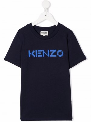 Футболка с короткими рукавами и логотипом Kenzo Kids. Цвет: синий