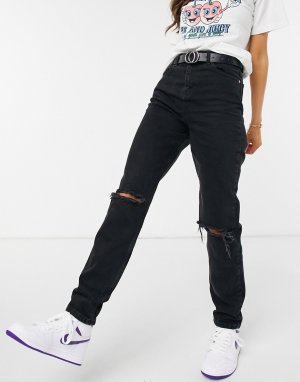 Черные джинсы в винтажном стиле с завышенной талией и рваной отделкой -Черный цвет ASOS DESIGN