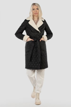 Куртка женская зимняя (пояс) EL PODIO. Цвет: черно-белый