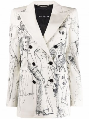 Двубортный пиджак с графичным принтом John Richmond. Цвет: черный