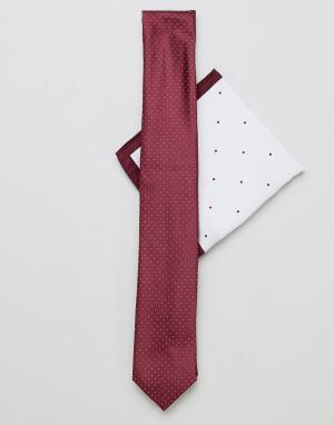 Галстук и платок для нагрудного кармана бордового цвета New Look. Цвет: красный