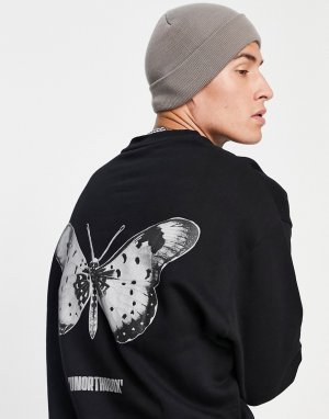 Oversized-свитшот черного цвета с принтом бабочки на спине -Черный цвет ASOS DESIGN